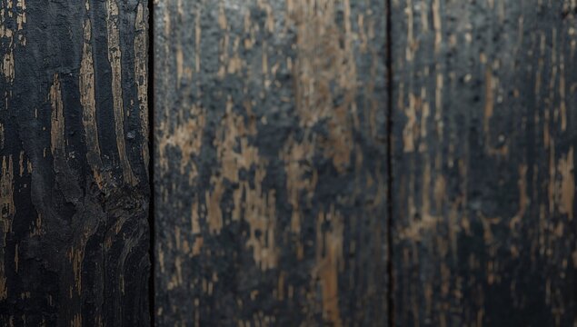 Texture of weathered black paint on wood, erosion risk
