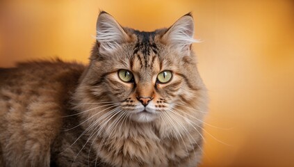 Obraz premium Tabby cat portrait showcasing the animal's vibrant fur patterns, focusing on the playful nature of pets