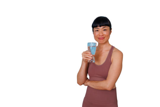 Confident businesswoman smiling, holding a tablet, engaging with digital content, isolated with transparent background