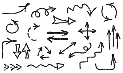 Hand Drawn Arrow Set, Doodle Arrow Collection, Scribble Arrows, Doodle Style, Scratch Texture, Vector