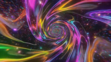 A vibrant swirling vortex of rainbow colors and light points, creating a mesmerizing tunnel effect against a dark starry background. - Powered by Adobe