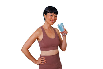 Businesswoman talking and gesturing while holding a digital tablet, presenting new ideas, transparent background