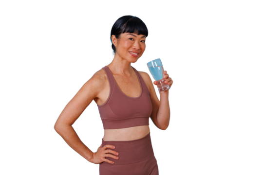 Businesswoman talking and gesturing while holding a digital tablet, presenting new ideas, transparent background