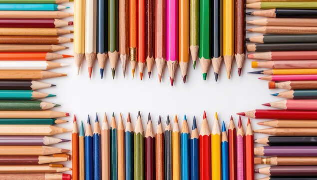 Set of assorted pencils isolated on a white background, ideal for artistic projects