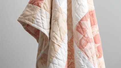 White cotton summer abstract patchwork blanket drying in laundry, texture for editorial background
