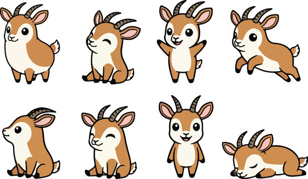 vector illustration of oribi funny cute cartoon mascot character cartoon with 8 poses 01