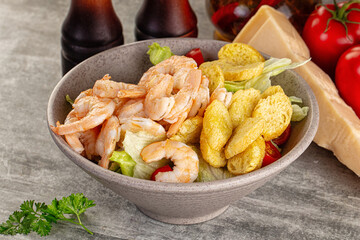 Tasty caesar salad with prawn