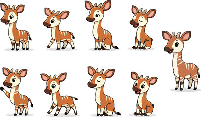 Fototapeta premium vector illustration of okapi funny cute cartoon mascot character cartoon with 9 poses 01