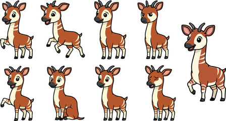 Obraz premium vector illustration of okapi funny cute cartoon mascot character cartoon with 9 poses 03