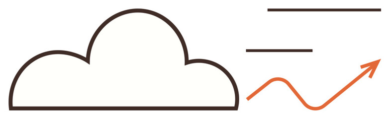 Cloud outline beside an arrowed trendline and horizontal lines representing data, growth, and innovation. Ideal for technology, data analysis, progress, cloud computing, finance, business