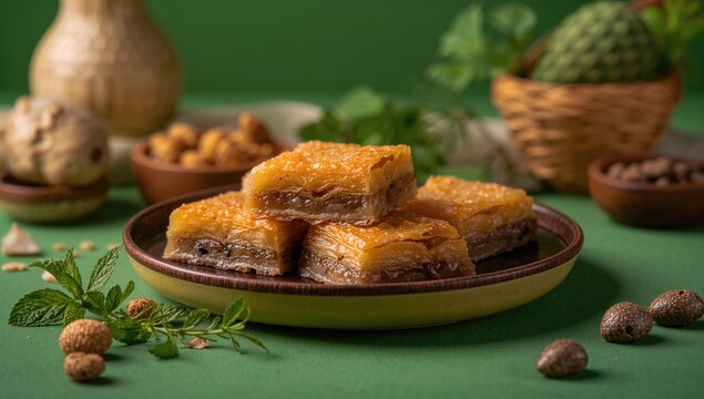 Turkish Baklava, rich in flavor and sweetness, refined sugar load