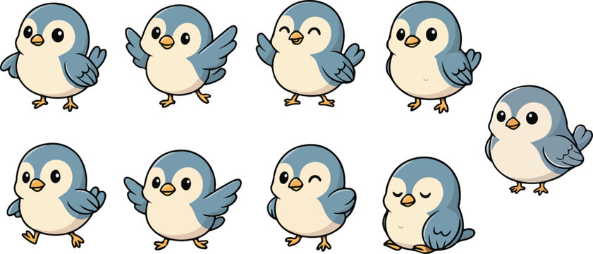 vector illustration of nightingale bird funny cute cartoon mascot character cartoon with 9 poses