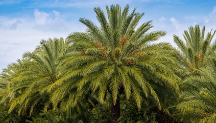 The imperial palm tree stands tall in a lush green forest, showcasing its natural beauty and potential for urban landscaping
