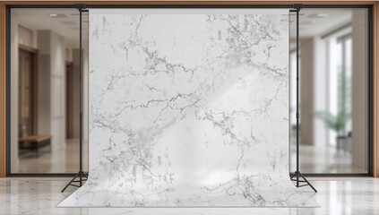 Interior lobby and hallway banner mockup with blurred glass window, ideal for display setups