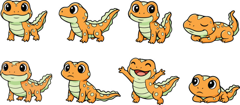 vector illustration of newt funny cute cartoon mascot character cartoon with 8 poses 01