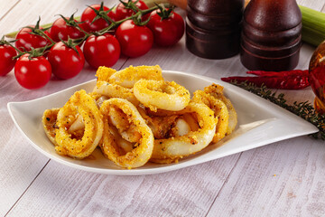 Roasted squid rings snack appetizer