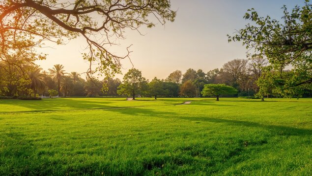 The appealing notion of a park landscape on a lush green field, seasonal change