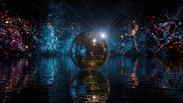 Fototapeta Reflected light from a large disco ball, creating a vibrant atmosphere for celebration