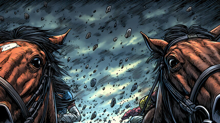 競走馬の迫力あるレースシーン