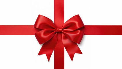 Red ribbon bow with clipping path, useful for gift wrapping,