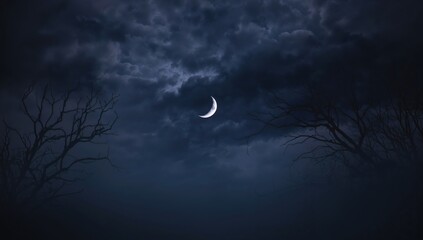 Fototapeta premium Picture of a somber night sky with a chilly moon