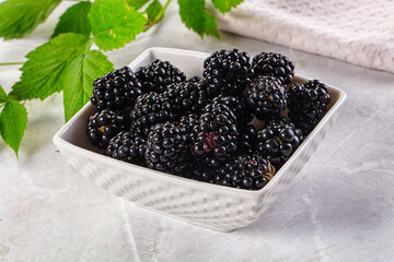 Raw sweet juicy blackberry in the bowl