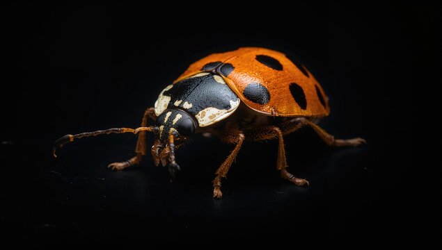 Close-up of an Aspidimorpha sanctaecrucis insect, showcasing intricate features, macro photography study