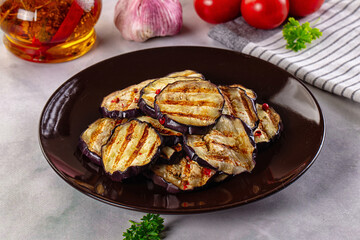 Tasty grilled eggplant round slices