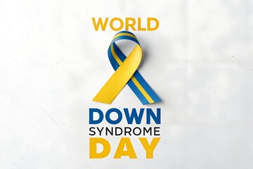 World down syndrome day awareness ribbon in blue and yellow on white background