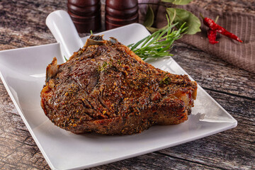 Baked beef steak on the bone