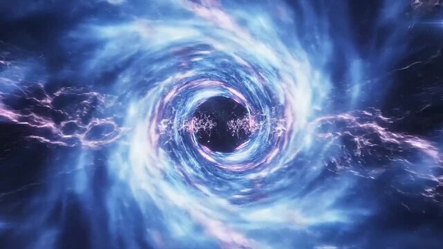 Vivid cosmic vortex of swirling blue and purple energy, a gateway to unknown space.