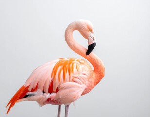 白背景のフラミンゴの素材。切り抜き済み