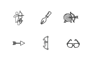 Archery Shooting and Precision Line Icon Set - Archer, Target, and Bow