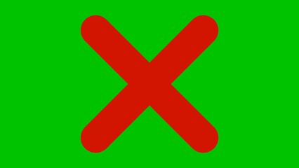 Fototapeta premium A bold red cross rejecting a concept in bright green color block