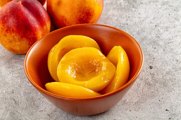 Sweet juicy canned peaches dessert