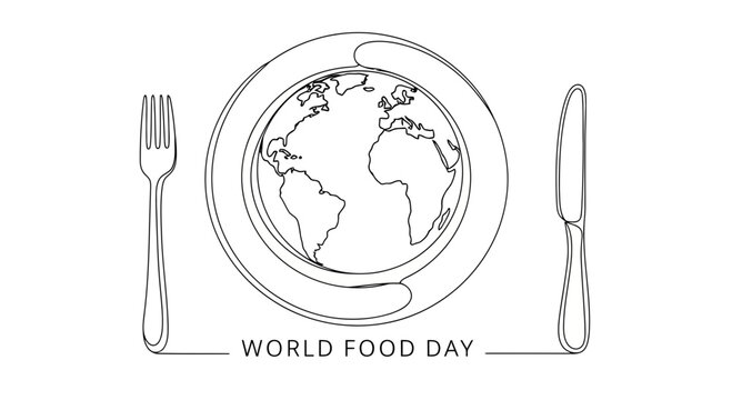 Vector illustration of world food day concept with earth on plate and cutlery
