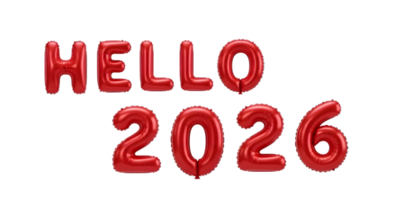 Red balloon letters saying hello 2026 isolated on transparent background