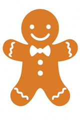 Obraz premium Festive gingerbread man with bow tie and icing details, cheerful holiday cookie character for Christmas-themed designs, perfect for seasonal greeting cards, stickers, and digital decorations.