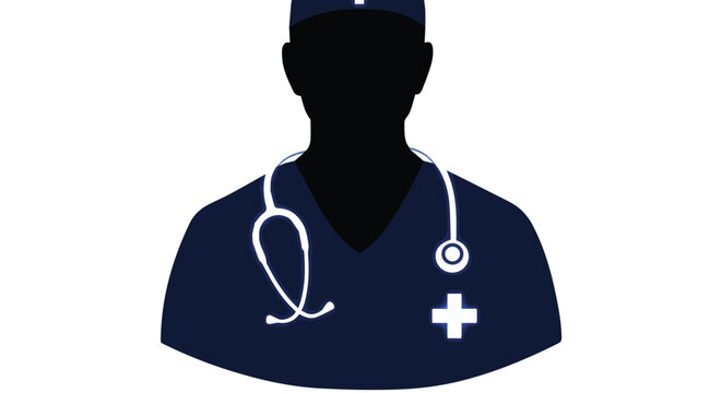 Silhouette of a Medical Professional Wearing Scrubs with a Stethoscope Around Their Neck