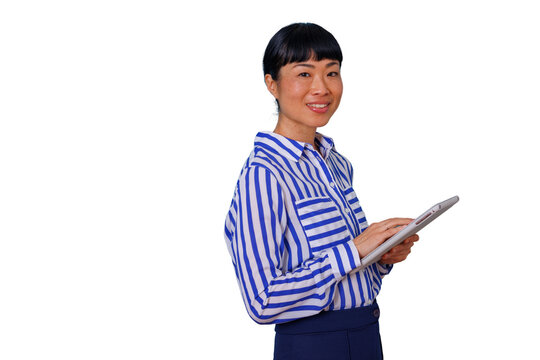 Female doctor smiling while pointing, healthcare professional indicating medical information or advice, transparent background
