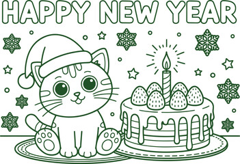 Fototapeta premium Festive New Year 2026 celebration with sparkling fireworks and confetti in vibrant colors with a cat