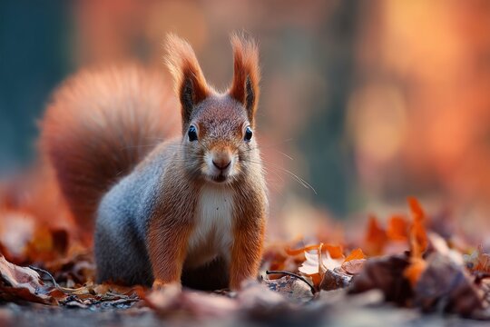 &Eacute;cureuil curieux enterrant une noisette en automne