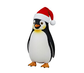 Obraz premium A cute penguin in a Santa hat standing on a png transparent.
