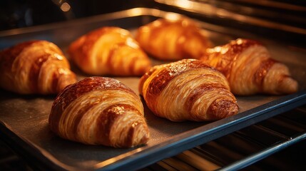 Golden Brown Croissants Baking in Oven