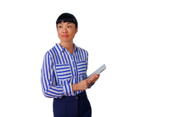 Female doctor using smartphone for telehealth and digital healthcare communication on transparent background