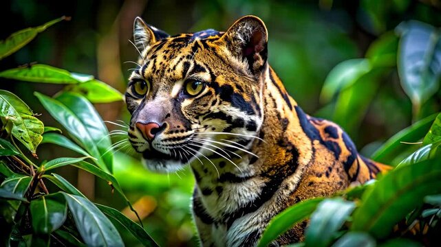 Clouded Leopard in Lush Jungle - A Captivating Wildlife Encounter.