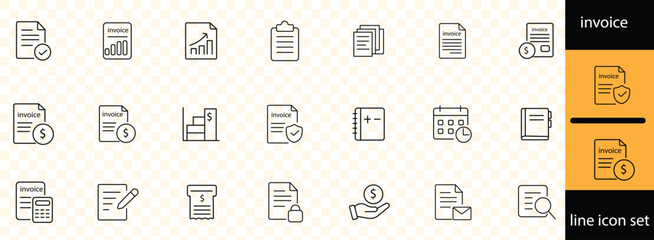 Finance, Tax, Audit, Invoice, Business, Report, and more. Editable stroke. Vector illustration