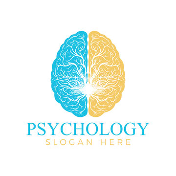 Psychology logo design featuring a brain split into two halves, symbolizing different aspects of the mind