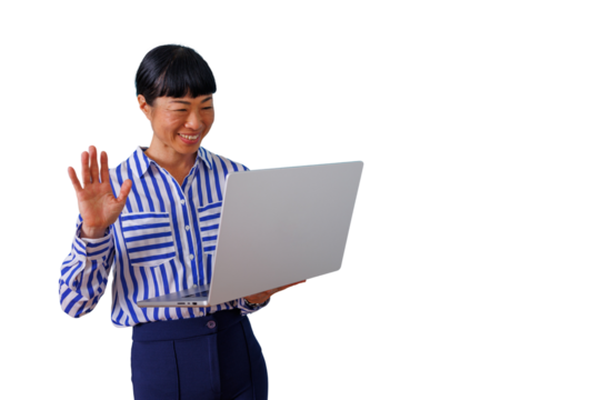 Female doctor holding digital tablet for telehealth and medical care on transparent background - Powered by Adobe