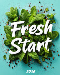 Happy New Year Fresh Start 2026 illustration in light mint tones